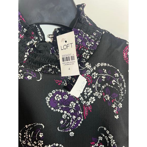 NEW Loft Womens Paisley Smocked‎ Flare Long Sleeve Dress Size 4 Small Spring - Picture 8 of 11